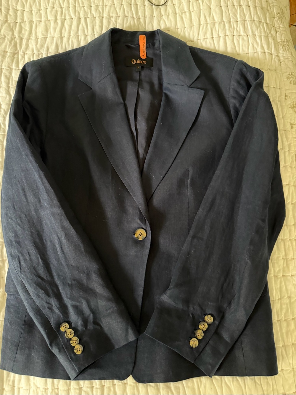 Quince Women's Navy Single-Button Linen Blazer